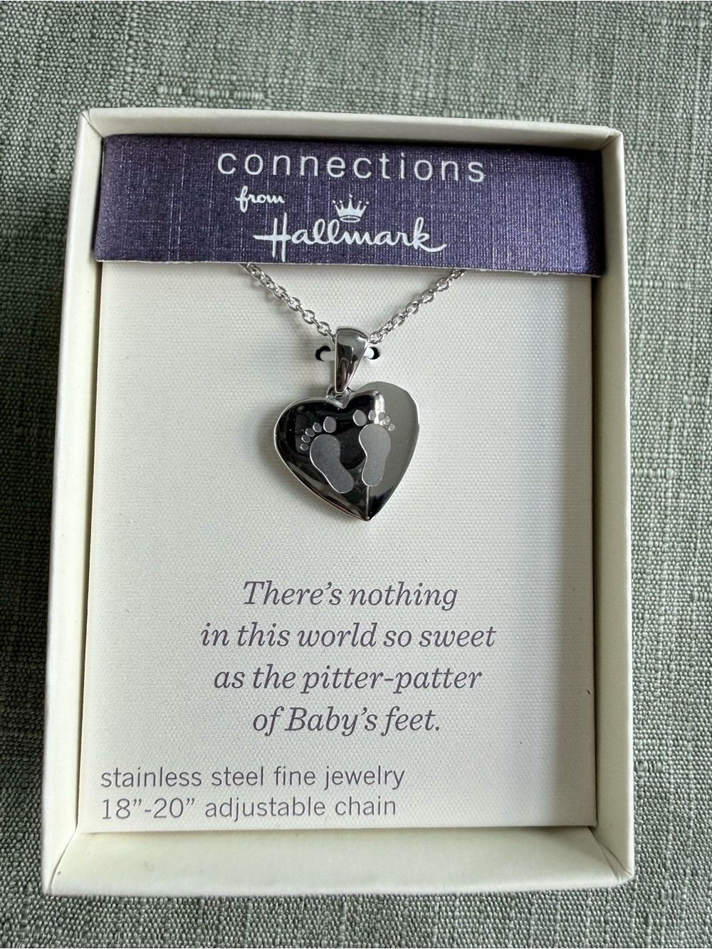 Hallmark Connections Silver color Heart Pendant Necklace with Baby Feet